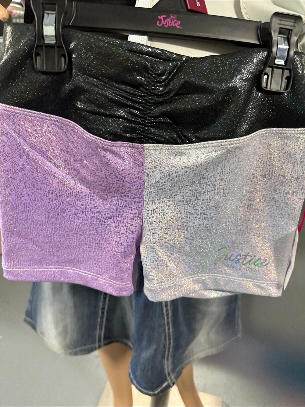 Justice Shimmery Black, Purple & Silver Colorblock Dance Shorts